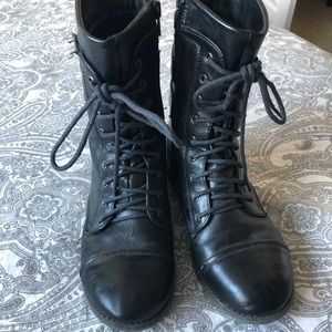 Black faux leather boots